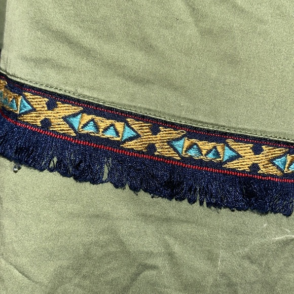 ZARA Aztec Embroidered Fringe Boho Bell Sleeve military green jacket - Picture 11 of 12